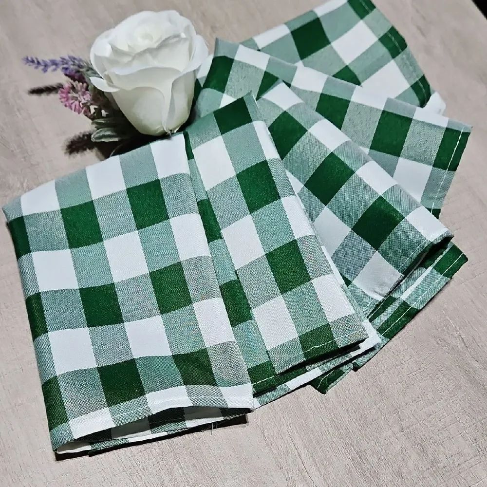 Green and White Checkered Cloth Napkins